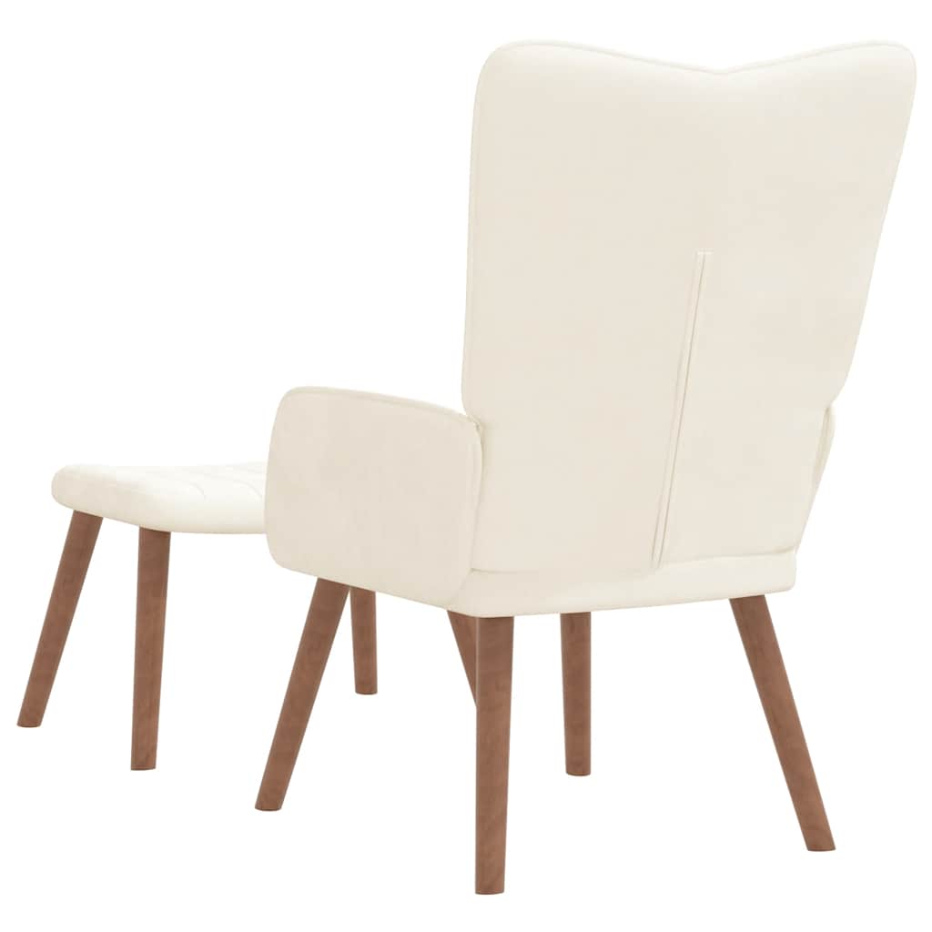 lænestol med fodskammel fløjl cremehvid