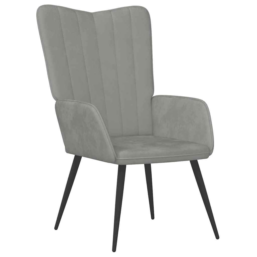 lænestol med fodskammel fløjl lysegrå