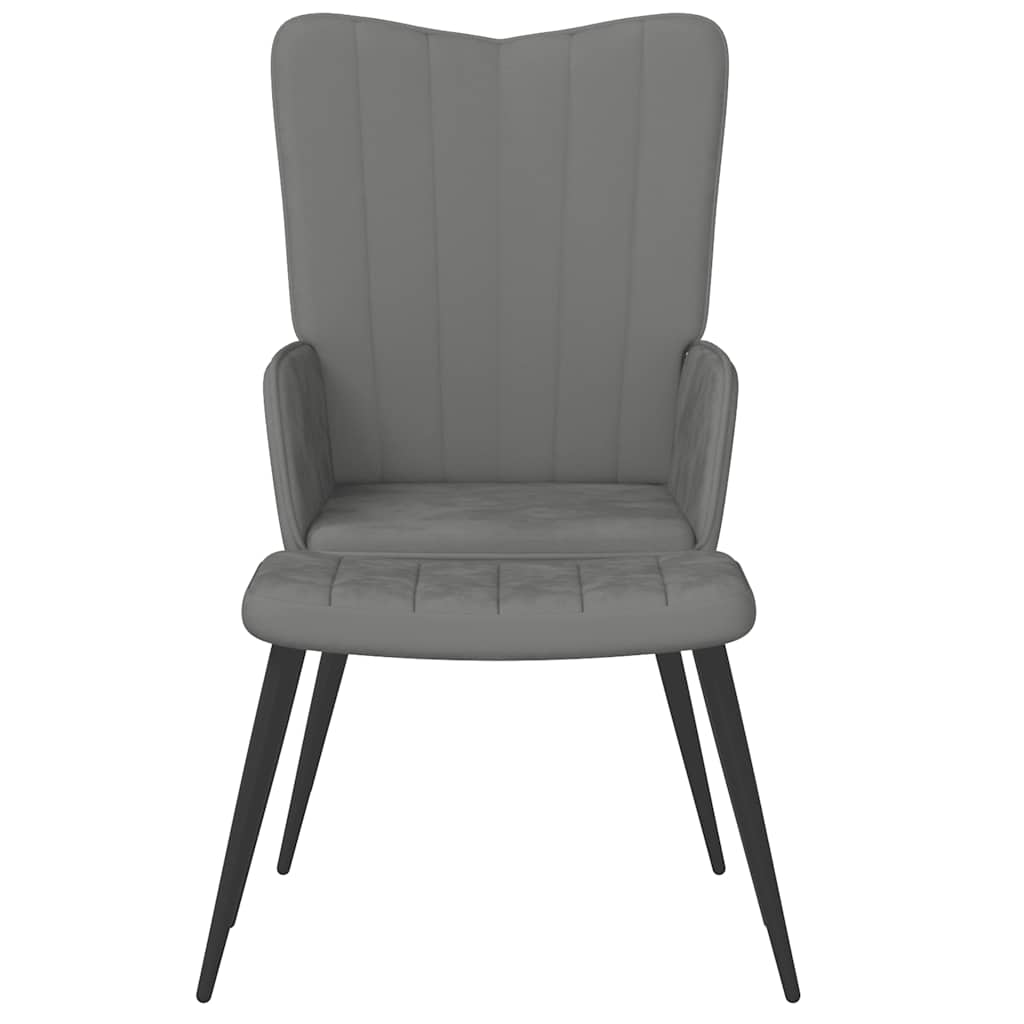 lænestol med fodskammel fløjl mørkegrå