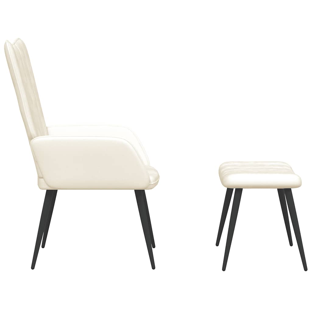 lænestol med fodskammel fløjl cremehvid