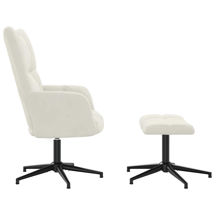 lænestol med fodskammel fløjl cremehvid