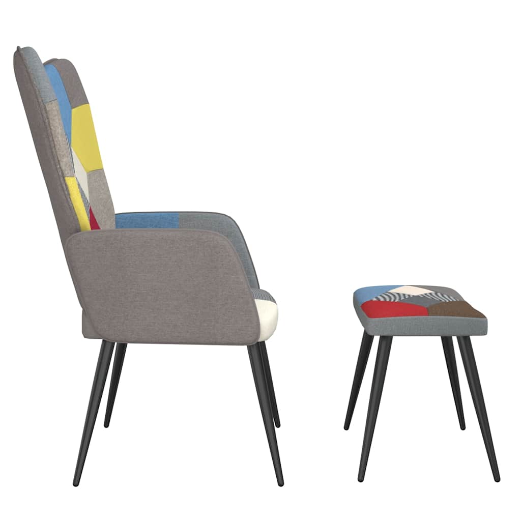 lænestol med fodskammel stof patchwork