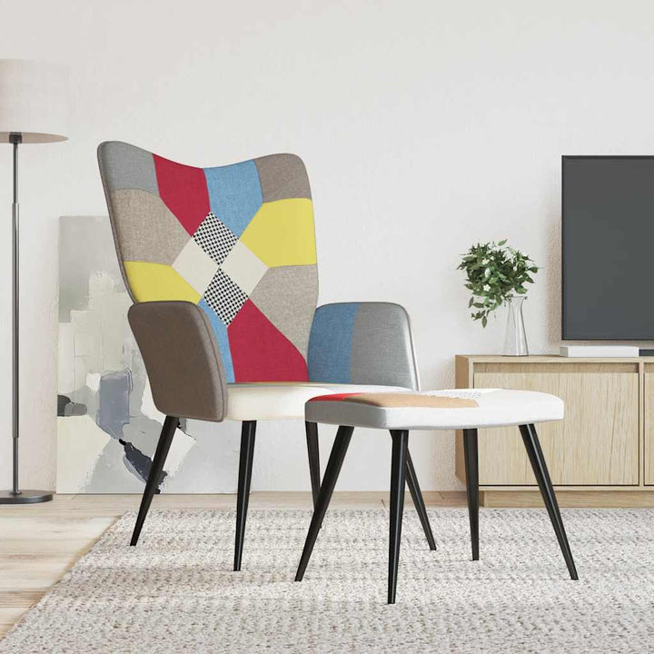 lænestol med fodskammel stof patchwork