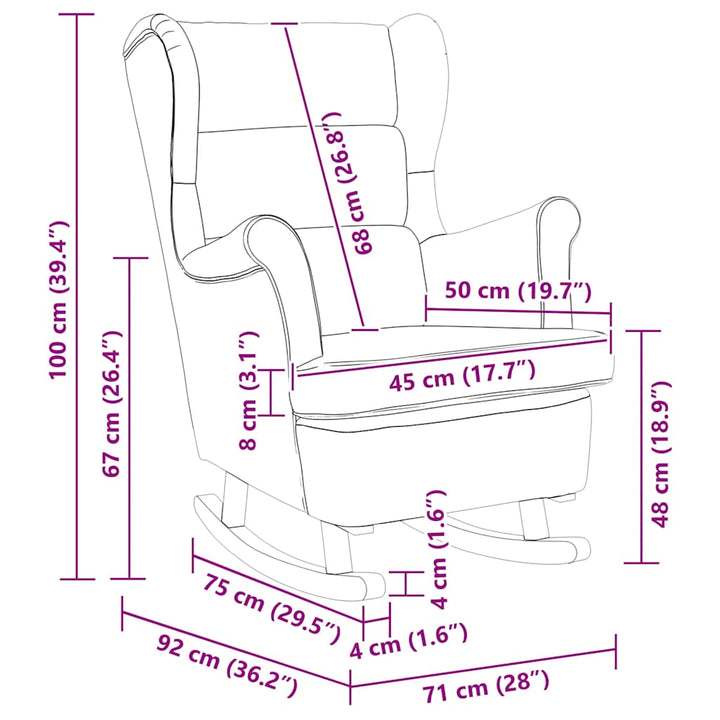 gyngestol med ryglæn mørkegrøn fløjl og massivt træ