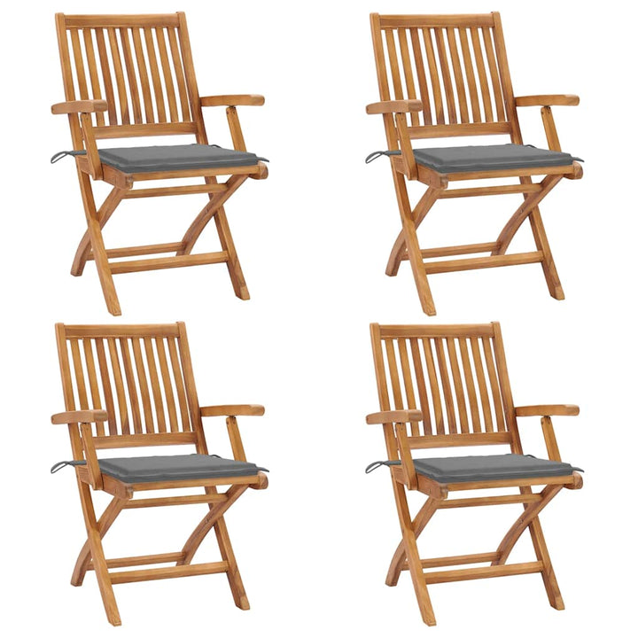 foldbare havestole 4 stk. med hynder massivt teaktræ