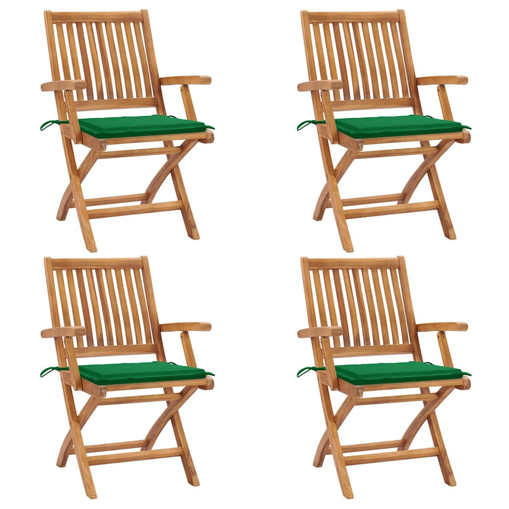 Klapstole med hynder 4 stk. massivt teaktræ
