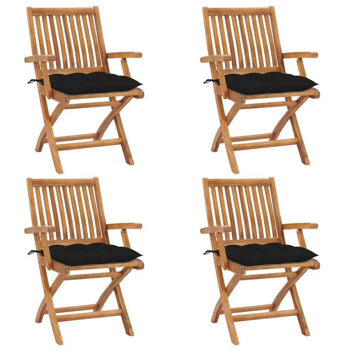 foldbare havestole 4 stk. med hynder massivt teaktræ