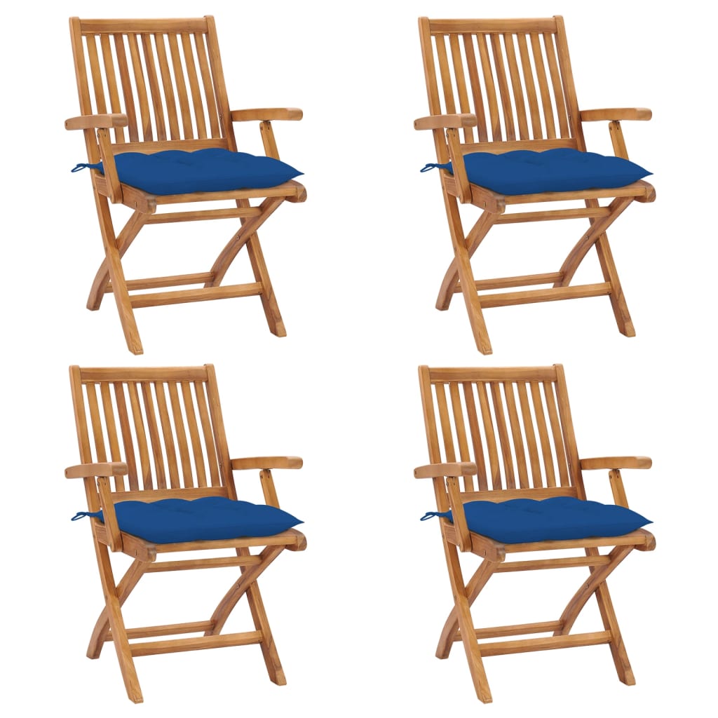 foldbare havestole 4 stk. med hynder massivt teaktræ