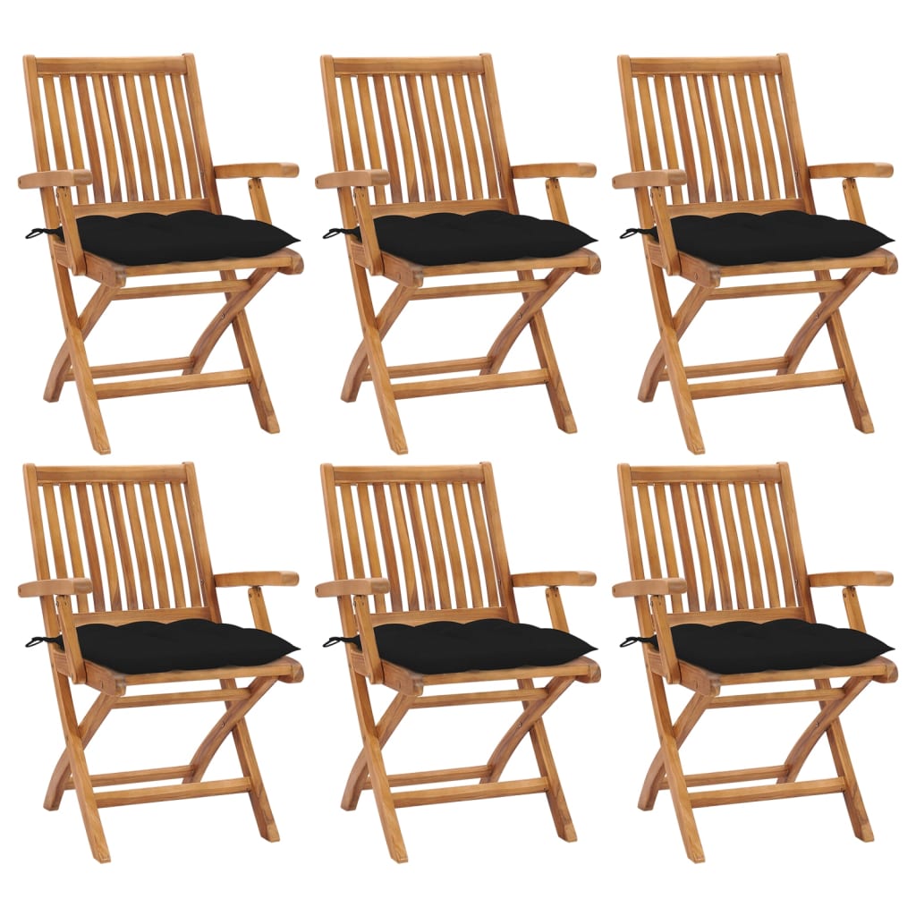 foldbare havestole 6 stk. med hynder massivt teaktræ