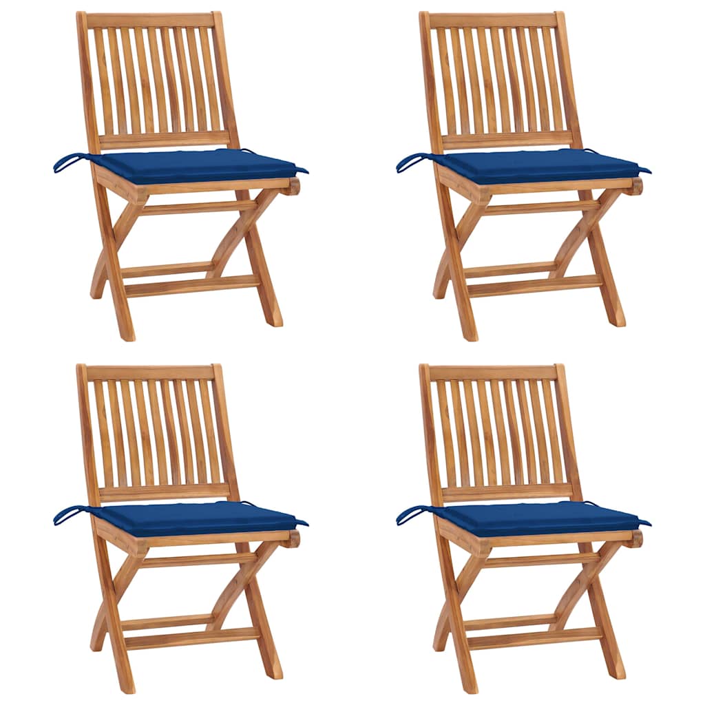 foldbare havestole 4 stk. med hynder massivt teaktræ