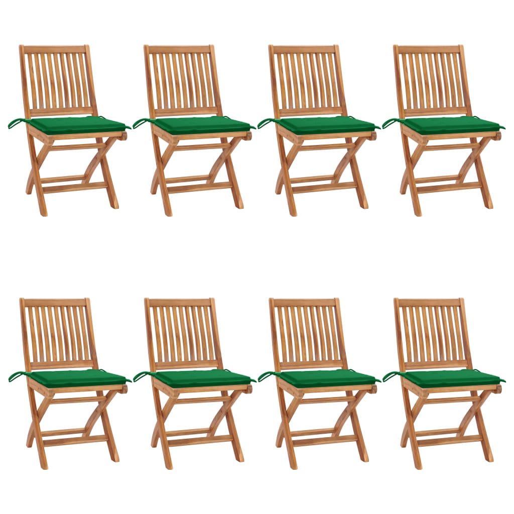 foldbare havestole 8 stk. med hynder massivt teaktræ