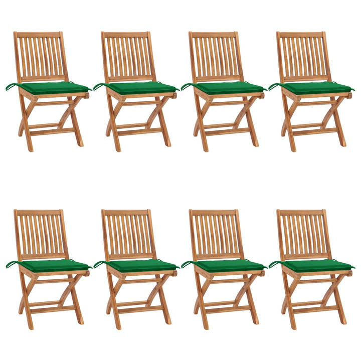 foldbare havestole 8 stk. med hynder massivt teaktræ