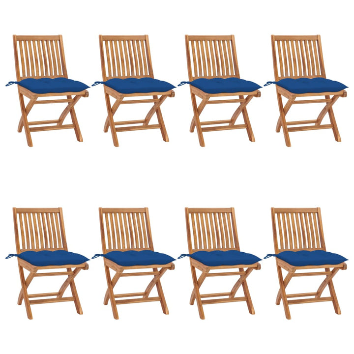 foldbare havestole 8 stk. med hynder massivt teaktræ