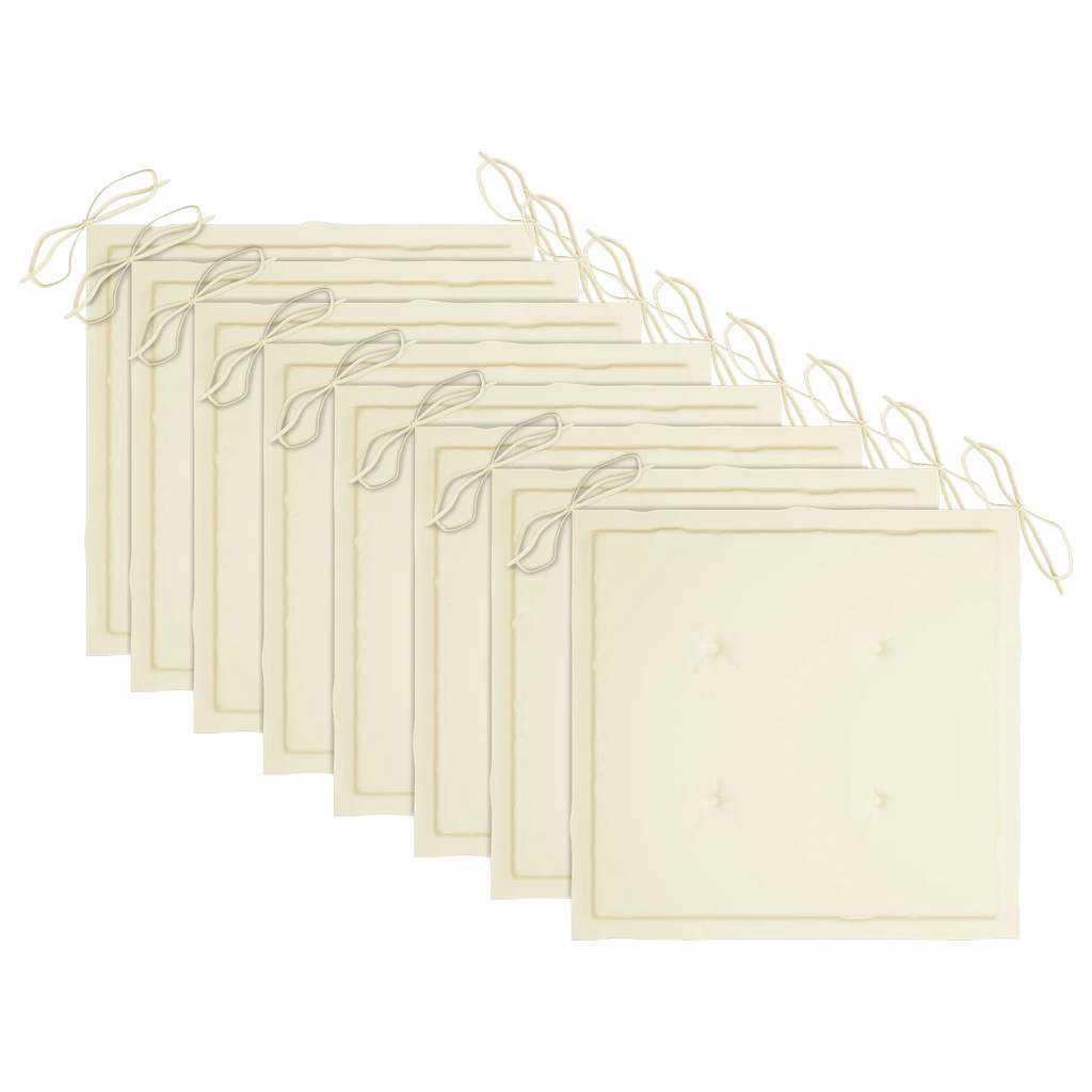 havestole med cremefarvede hynder 8 stk. massivt teaktræ