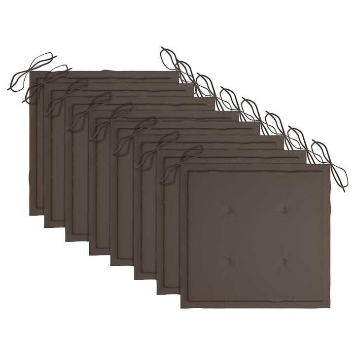 Klapstole med taupe hynder 8 stk. massivt teaktræ
