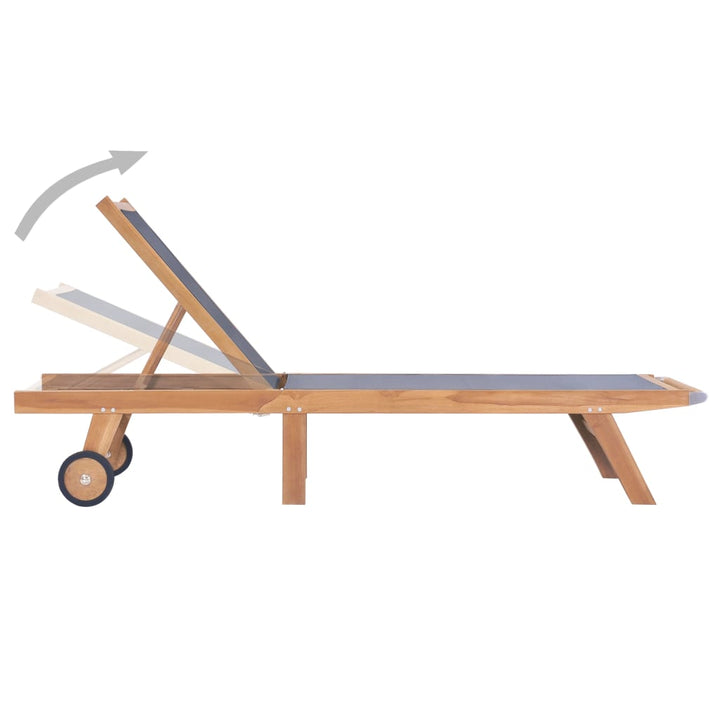 foldbare liggestole m. hjul 2 stk. massivt teaktræ og textilene