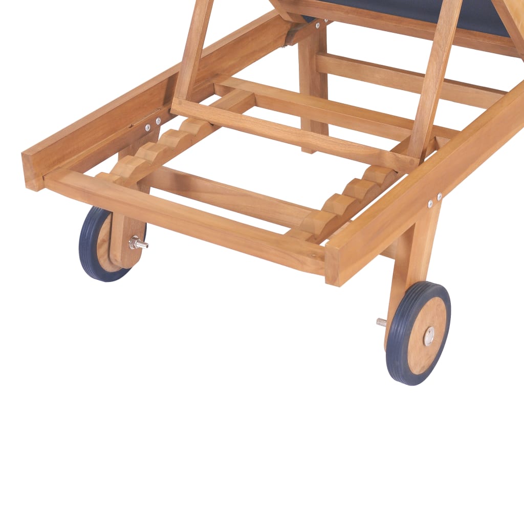 foldbare liggestole m. hjul 2 stk. massivt teaktræ og textilene