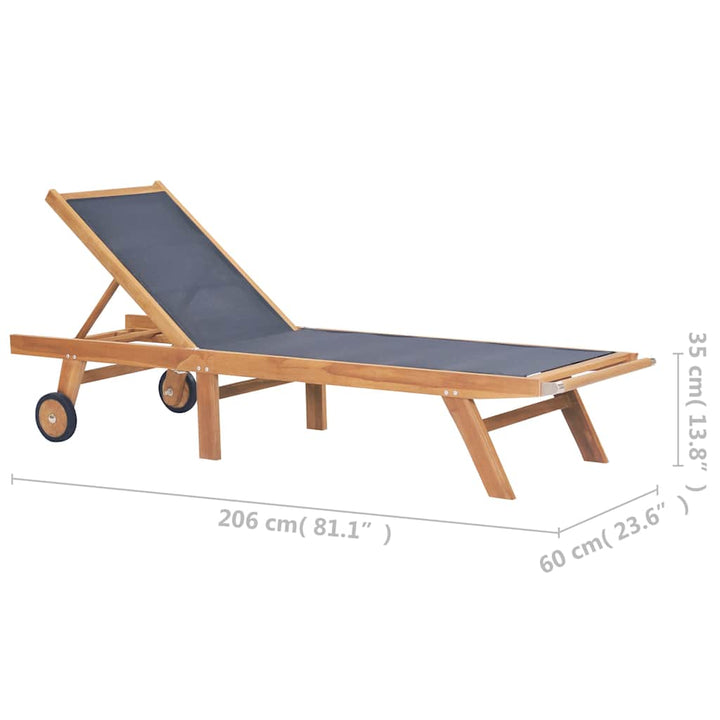 foldbare liggestole m. hjul 2 stk. massivt teaktræ og textilene