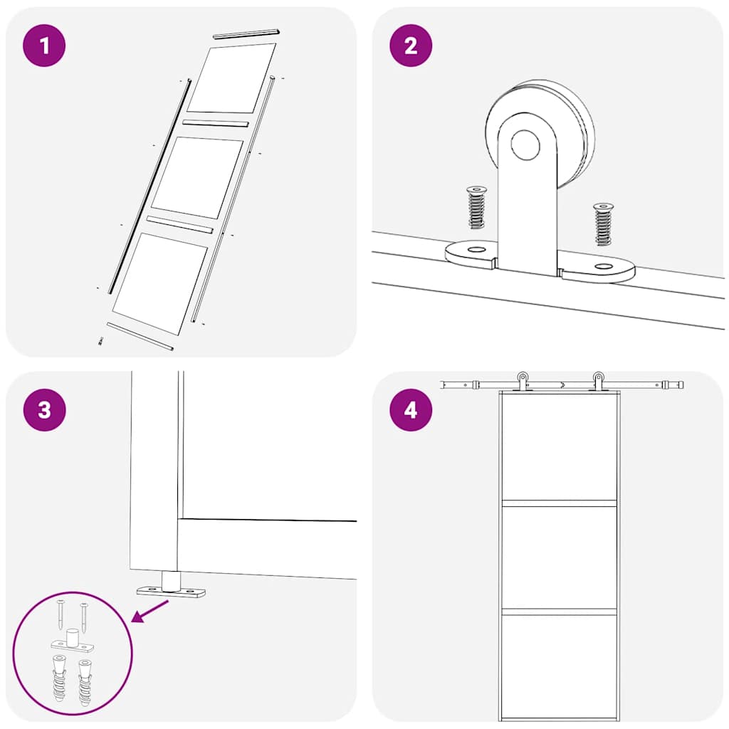 skydedør 3-panel 76x205 cm sikkerhedsglas og aluminium sort