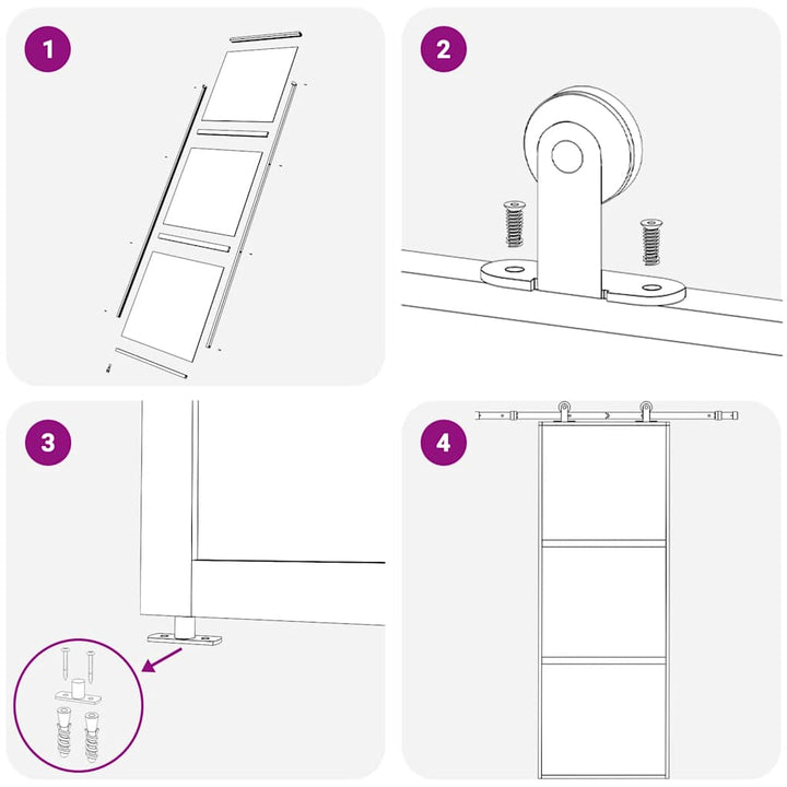 skydedør 3-panel 76x205 cm sikkerhedsglas og aluminium sort