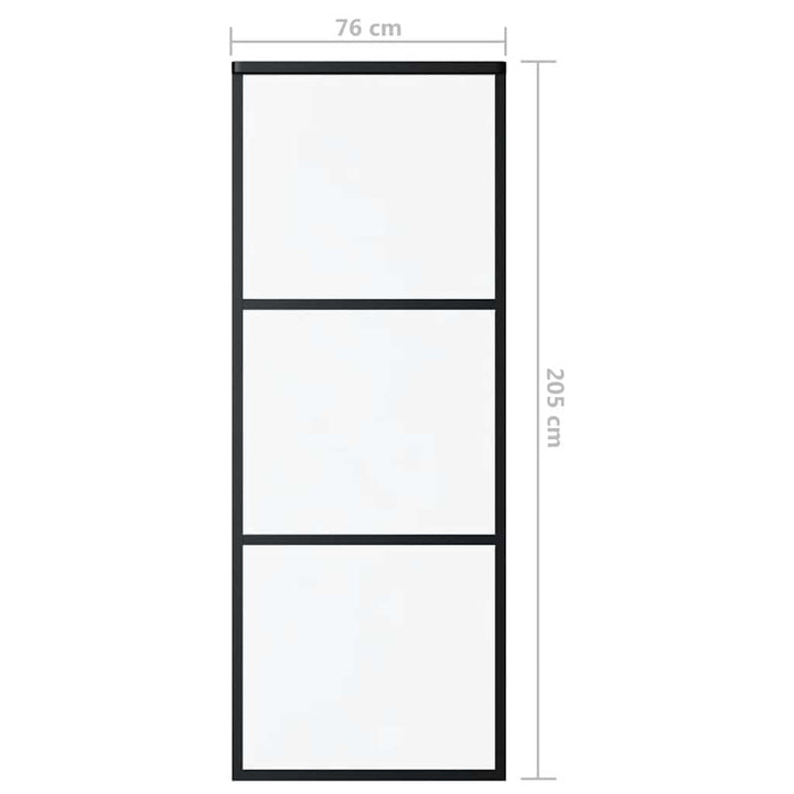 skydedør 3-panel 76x205 cm sikkerhedsglas og aluminium sort