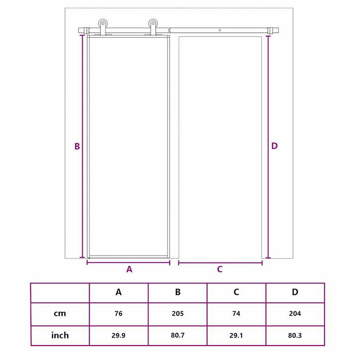 skydedør 3-panel 76x205 cm sikkerhedsglas og aluminium sort