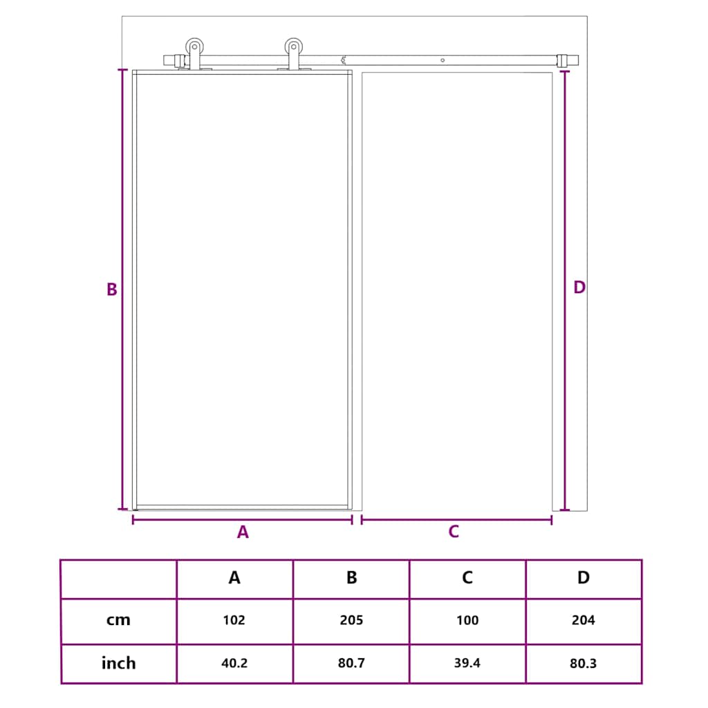 skydedør 102x205 cm sikkerhedsglas og aluminium  sort