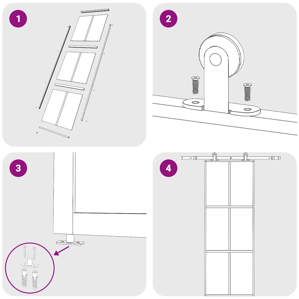 skydedør 76x205 cm sikkerhedsglas og aluminium sort