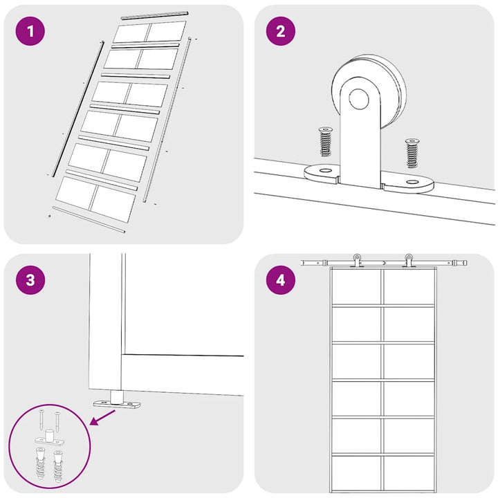 skydedør 102x205 cm sikkerhedsglas og aluminium  sort