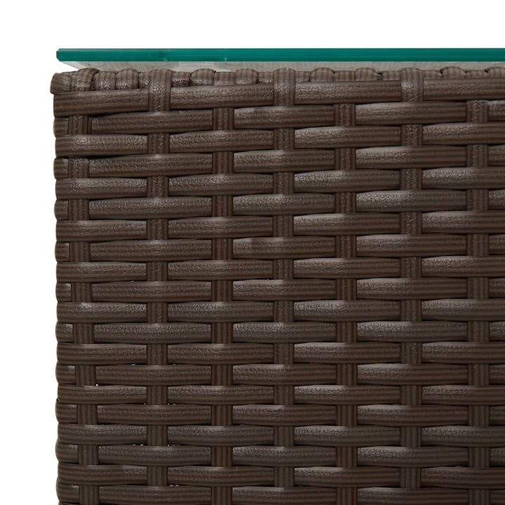 sideborde med glastop 3 stk. polyrattan brun