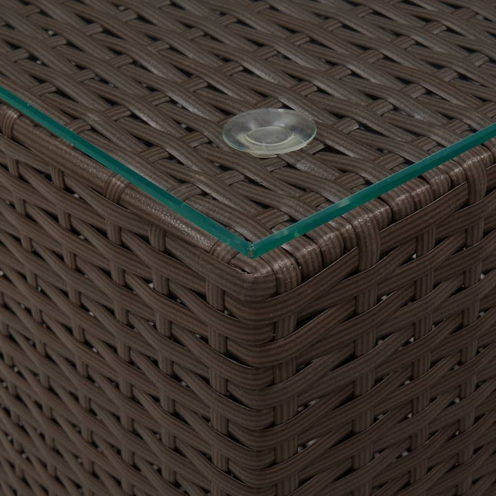 sideborde med glastop 3 stk. polyrattan brun