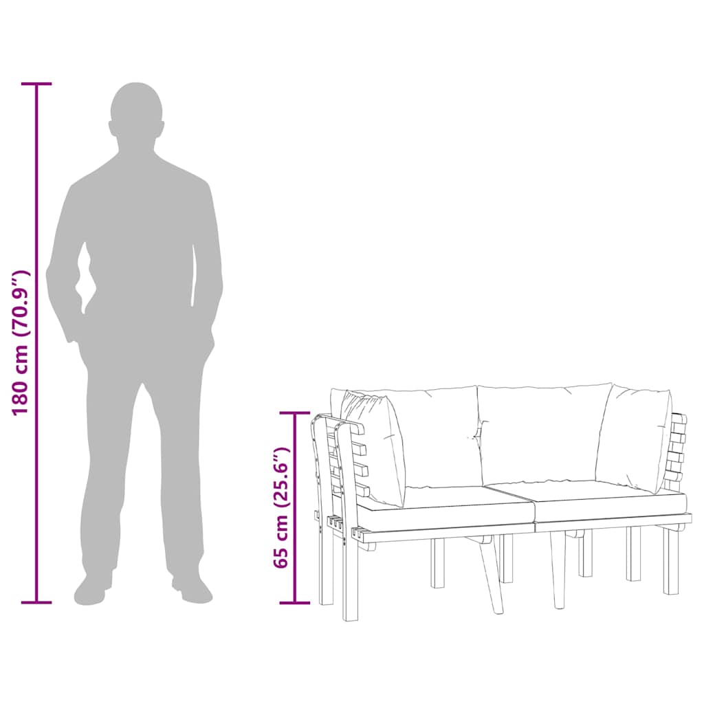 2-personers havesofa med hynder massivt akacietræ