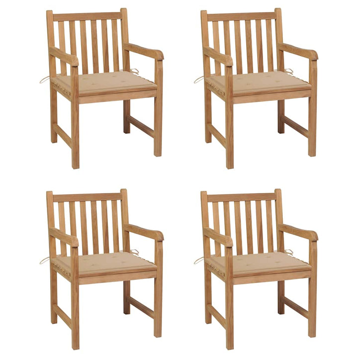havestole 4 stk. med beige hynder massivt teaktræ