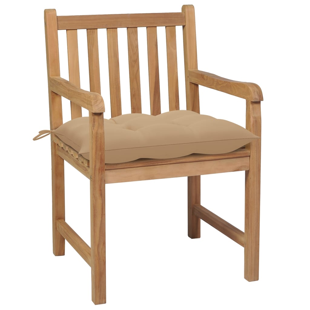 havestole 4 stk. med beige hynder massivt teaktræ