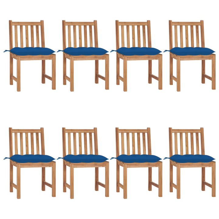 havestole 8 stk. med hynder massivt teaktræ