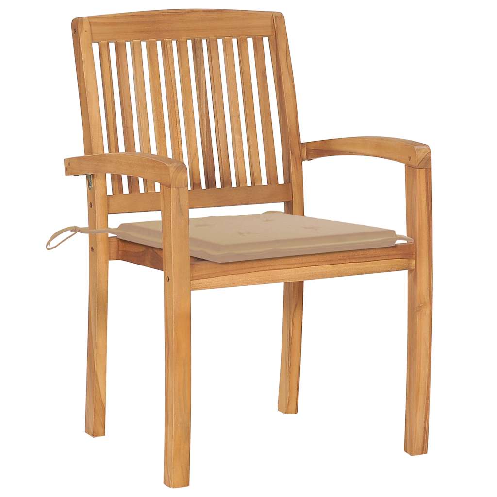 havestole 6 stk. med hynder stabelbare massivt teaktræ