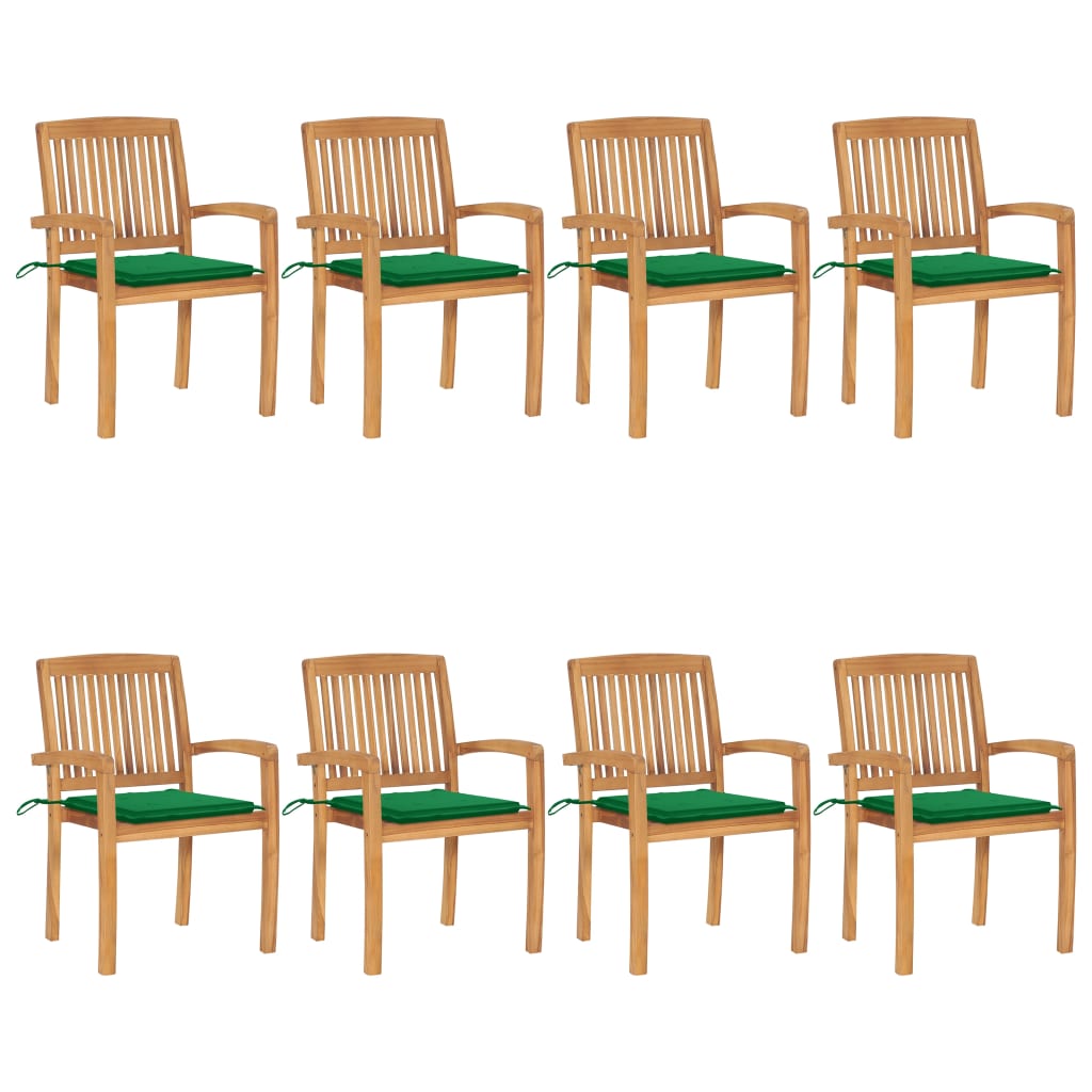 havestole 8 stk. med hynder stabelbare massivt teaktræ
