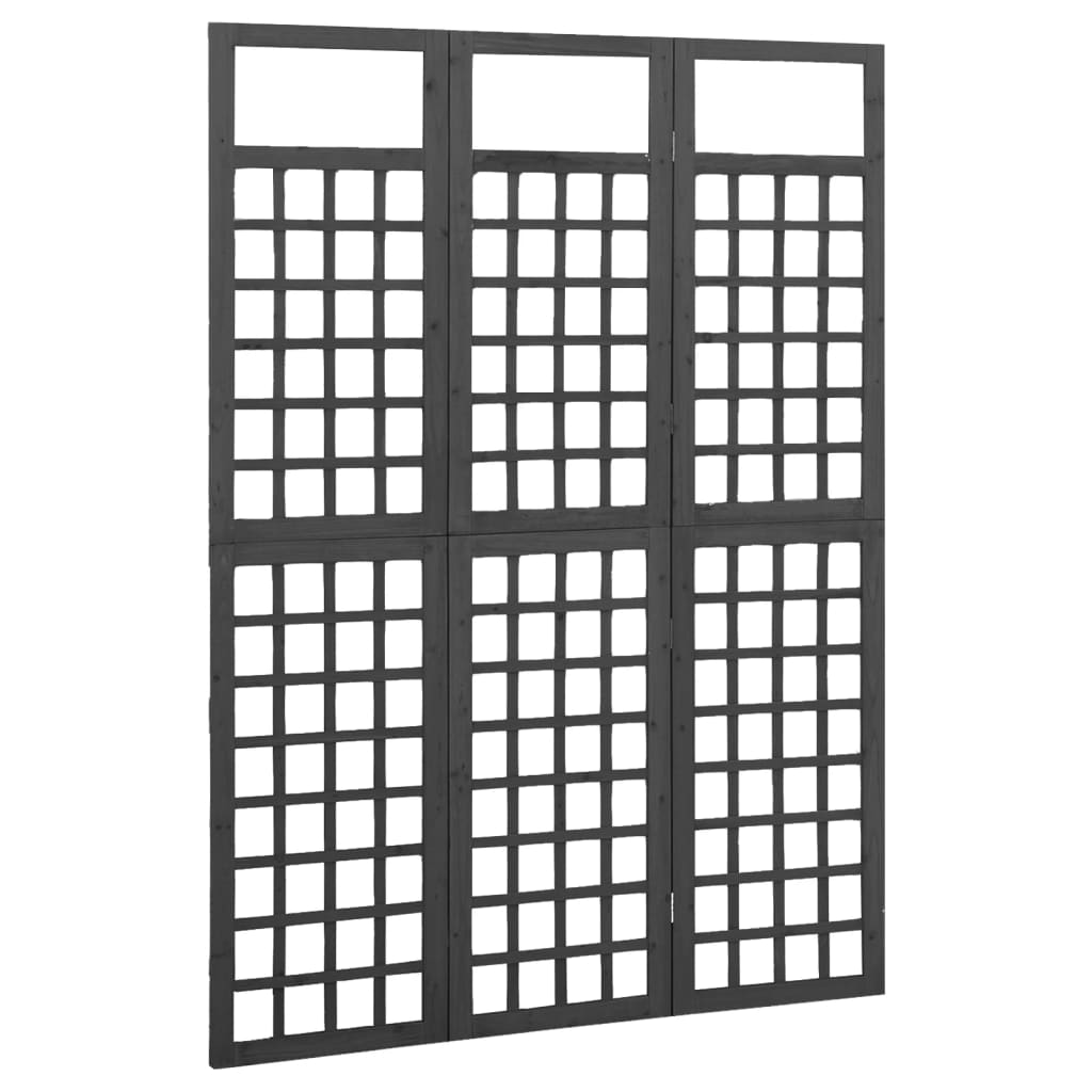 3-panels rumdeler/espalier 121x180 cm massivt grantræ sort