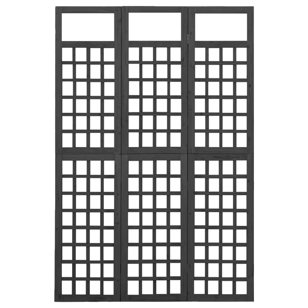 3-panels rumdeler/espalier 121x180 cm massivt grantræ sort
