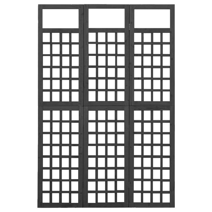 3-panels rumdeler/espalier 121x180 cm massivt grantræ sort