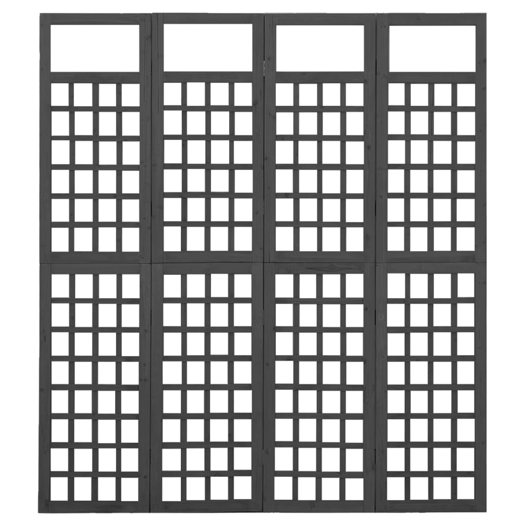 4-panels rumdeler/espalier 161x180 cm massivt grantræ sort