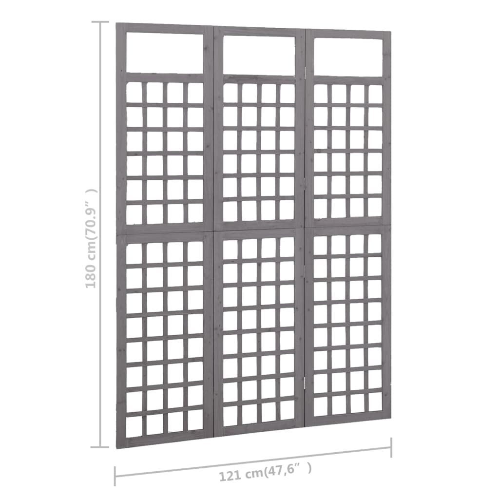3-panels rumdeler/espalier 121x180 cm massivt grantræ grå