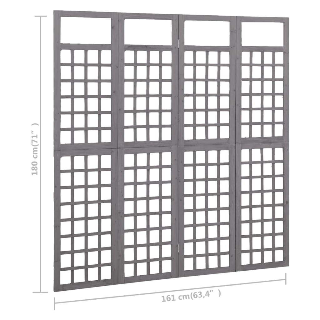 4-panels rumdeler/espalier 161x180 cm massivt grantræ grå