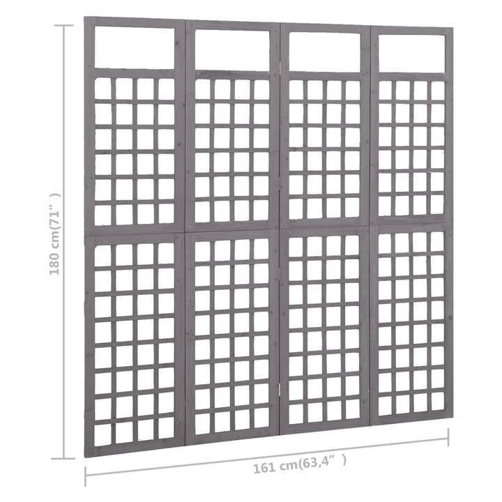 4-panels rumdeler/espalier 161x180 cm massivt grantræ grå