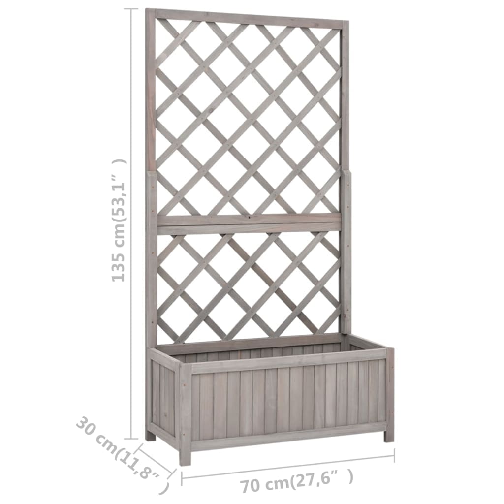 plantekasse med espalier 70x30x135 cm massivt fyrretræ grå