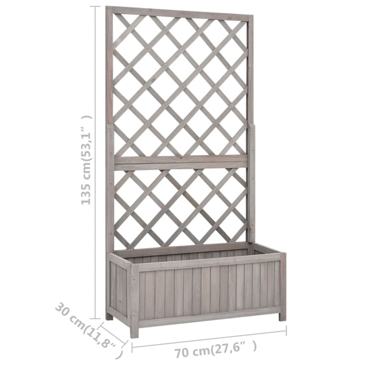 plantekasse med espalier 70x30x135 cm massivt fyrretræ grå