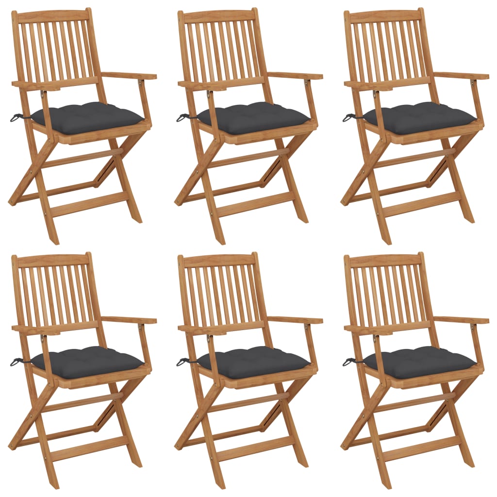foldbare havestole 6 stk. med hynder massivt akacietræ
