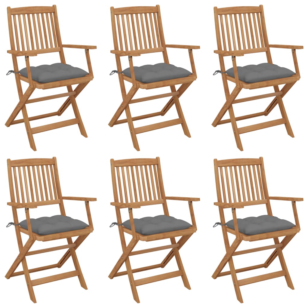 foldbare havestole 6 stk. med hynder massivt akacietræ