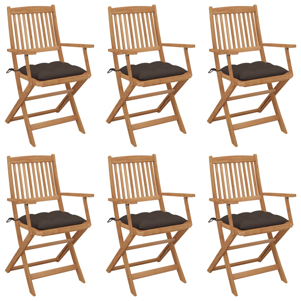 foldbare havestole 6 stk. med hynder massivt akacietræ