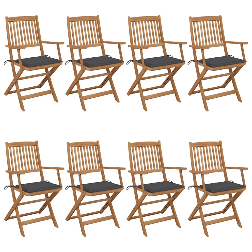 foldbare havestole 8 stk. med hynder massivt akacietræ